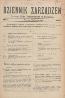 Dziennik Zarządzeń Dyrekcji Kolei Państwowych w Poznaniu.1926, nr 1 (8 stycznia)