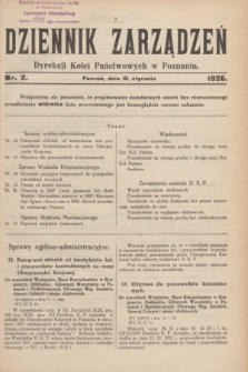 Dziennik Zarządzeń Dyrekcji Kolei Państwowych w Poznaniu.1926, nr 2 (18 stycznia)