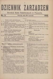 Dziennik Zarządzeń Dyrekcji Kolei Państwowych w Poznaniu.1926, nr 3 (29 stycznia) + dod.