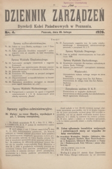 Dziennik Zarządzeń Dyrekcji Kolei Państwowych w Poznaniu.1926, nr 4 (18 lutego)