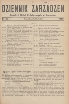 Dziennik Zarządzeń Dyrekcji Kolei Państwowych w Poznaniu.1926, nr 5 (26 lutego)