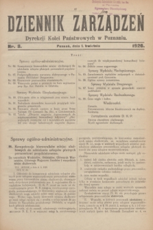 Dziennik Zarządzeń Dyrekcji Kolei Państwowych w Poznaniu.1926, nr 8 (1 kwietnia)