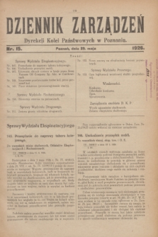 Dziennik Zarządzeń Dyrekcji Kolei Państwowych w Poznaniu.1926, nr 15 (29 maja)