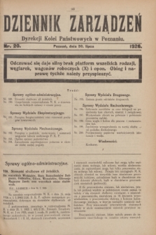 Dziennik Zarządzeń Dyrekcji Kolei Państwowych w Poznaniu.1926, nr 20 (30 lipca)