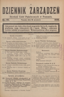 Dziennik Zarządzeń Dyrekcji Kolei Państwowych w Poznaniu.1926, nr 25 (18 września)