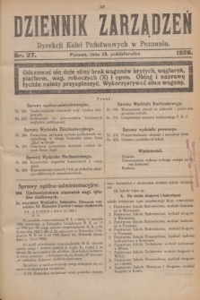 Dziennik Zarządzeń Dyrekcji Kolei Państwowych w Poznaniu.1926, nr 27 (23 października)
