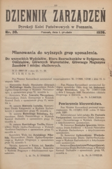 Dziennik Zarządzeń Dyrekcji Kolei Państwowych w Poznaniu.1926, nr 30 (1 grudnia)