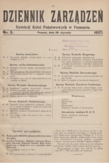 Dziennik Zarządzeń Dyrekcji Kolei Państwowych w Poznaniu.1927, nr 3 (29 stycznia)