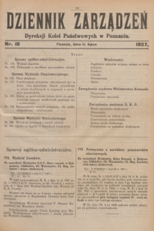 Dziennik Zarządzeń Dyrekcji Kolei Państwowych w Poznaniu.1927, nr 18 (11 lipca)