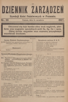 Dziennik Zarządzeń Dyrekcji Kolei Państwowych w Poznaniu.1927, nr 23 (12 września)