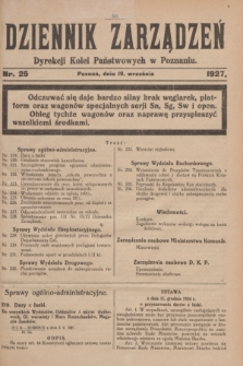 Dziennik Zarządzeń Dyrekcji Kolei Państwowych w Poznaniu.1927, nr 25 (19 września)