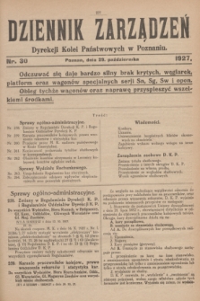 Dziennik Zarządzeń Dyrekcji Kolei Państwowych w Poznaniu.1927, nr 30 (29 października)