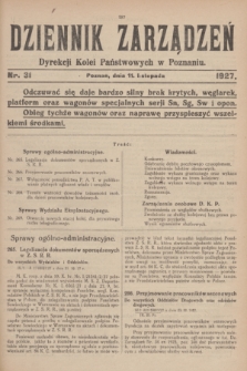 Dziennik Zarządzeń Dyrekcji Kolei Państwowych w Poznaniu.1927, nr 31 (11 listopada)