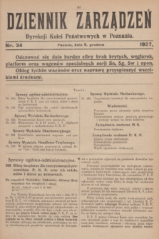 Dziennik Zarządzeń Dyrekcji Kolei Państwowych w Poznaniu.1927, nr 33 (9 grudnia)