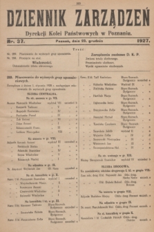 Dziennik Zarządzeń Dyrekcji Kolei Państwowych w Poznaniu.1927, nr 36 (23 grudnia)