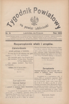 Tygodnik Powiatowy na powiat lubliniecki.1933, nr 4 (28 stycznia)