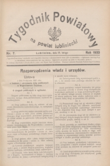 Tygodnik Powiatowy na powiat lubliniecki.1933, nr 7 (18 lutego)