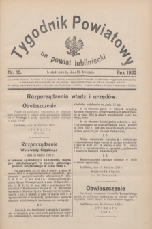 Tygodnik Powiatowy na powiat lubliniecki.1933, nr 15 (22 kwietnia)