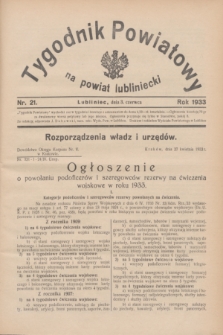 Tygodnik Powiatowy na powiat lubliniecki.1933, nr 21 (3 czerwca)