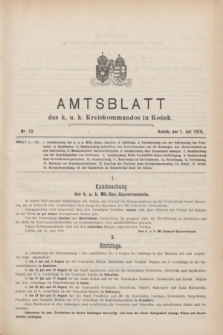 Amtsblatt des k. u. k. Kreiskommandos in Końsk.1916, Nr. 13 (1 Juli) + dod.