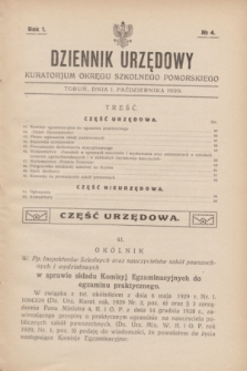 Dziennik Urzędowy Kuratorjum Okręgu Szkolnego Pomorskiego.R.1, № 4 (1 października 1929)