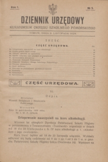 Dziennik Urzędowy Kuratorjum Okręgu Szkolnego Pomorskiego.R.1, № 5 (2 listopada 1929)