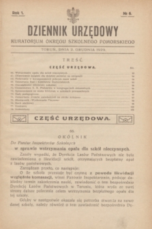 Dziennik Urzędowy Kuratorjum Okręgu Szkolnego Pomorskiego.R.1, № 6 (2 grudnia 1929)