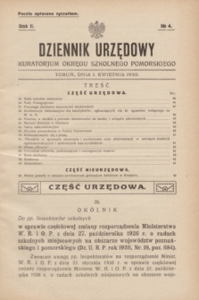 Dziennik Urzędowy Kuratorjum Okręgu Szkolnego Pomorskiego.R.2, № 4 (1 kwietnia 1930)