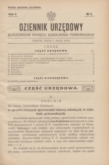 Dziennik Urzędowy Kuratorjum Okręgu Szkolnego Pomorskiego.R.2, № 5 (1 maja 1930)
