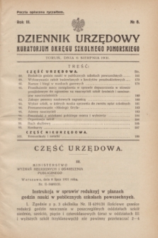 Dziennik Urzędowy Kuratorjum Okręgu Szkolnego Pomorskiego.R.3, № 8 (6 sierpnia 1931)