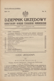 Dziennik Urzędowy Kuratorjum Okręgu Szkolnego Pomorskiego.R.3, nr 11 (5 listopada 1931)