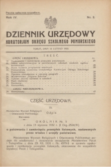 Dziennik Urzędowy Kuratorjum Okręgu Szkolnego Pomorskiego.R.4, nr 2 (16 lutego 1932)