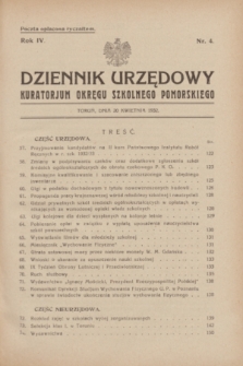 Dziennik Urzędowy Kuratorjum Okręgu Szkolnego Pomorskiego.R.4, nr 4 (20 kwietnia 1932)