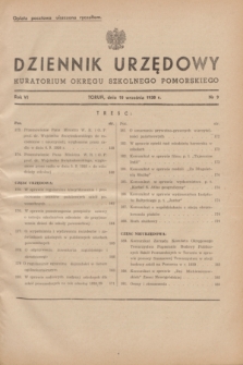 Dziennik Urzędowy Kuratorium Okręgu Szkolnego Pomorskiego.R.6, nr 9 (10 września 1938)