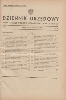 Dziennik Urzędowy Kuratorium Okręgu Szkolnego Pomorskiego.R.6, nr 10 (10 października 1938)