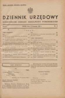 Dziennik Urzędowy Kuratorium Okręgu Szkolnego Pomorskiego.R.6, nr 11 (10 listopada 1938)