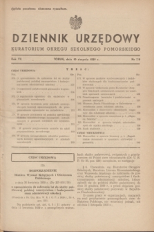 Dziennik Urzędowy Kuratorium Okręgu Szkolnego Pomorskiego.R.7, nr 7/8 (10 sierpnia 1939)