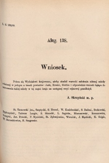 [Kadencja V, sesja VI, al. 138] Alegata do Tomu Drugiego Sprawozdań Stenograficznych z Szóstej Sesyi Piątego Peryodu Sejmu Krajowego Królestwa Galicyi i Lodomeryi wraz z Wielkiem Księstwem Krakowskiem z roku 1889. Alegat 138