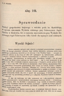 [Kadencja V, sesja VI, al. 148] Alegata do Tomu Drugiego Sprawozdań Stenograficznych z Szóstej Sesyi Piątego Peryodu Sejmu Krajowego Królestwa Galicyi i Lodomeryi wraz z Wielkiem Księstwem Krakowskiem z roku 1889. Alegat 148