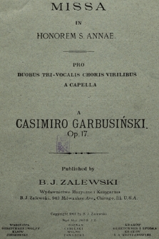 Missa in honorem S. Annae : pro duobus tri-vocalis choris virilibus a capella [!] : op. 17