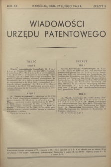 Wiadomości Urzędu Patentowego. R.20, z. 2 (27 lutego 1943)