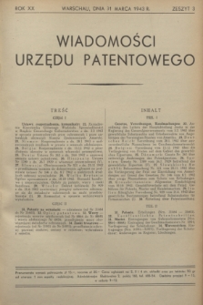 Wiadomości Urzędu Patentowego. R.20, z. 3 (31 marca 1943)