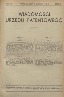 Wiadomości Urzędu Patentowego. R.20, z. 4 (30 kwietnia 1943)
