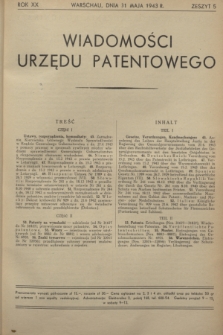 Wiadomości Urzędu Patentowego. R.20, z. 5 (31 maja 1943)