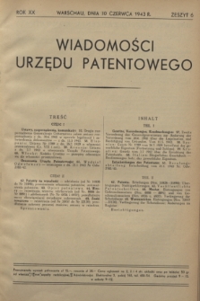 Wiadomości Urzędu Patentowego. R.20, z. 6 (30 czerwca 1943)