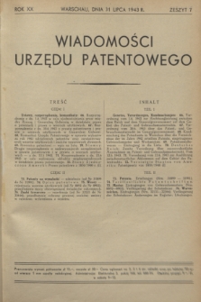 Wiadomości Urzędu Patentowego. R.20, z. 7 (31 lipca 1943)