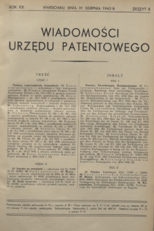 Wiadomości Urzędu Patentowego. R.20, z. 8 (31 sierpnia 1943)