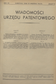 Wiadomości Urzędu Patentowego. R.20, z. 9 (30 września 1943)
