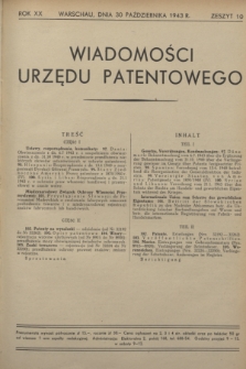 Wiadomości Urzędu Patentowego. R.20, z. 10 (30 października 1943)