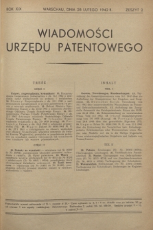 Wiadomości Urzędu Patentowego. R.19, z. 2 (28 lutego 1942)